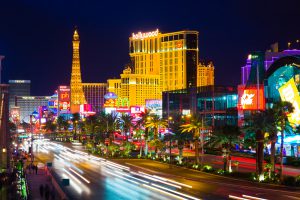 LAS VEGAS - APRIL 15: In this time lapse image traffic travels along the Las Vegas strip on April 15 2009 in Las Vegas. The strip is approximately 4.2 mi (6.8 km) long.